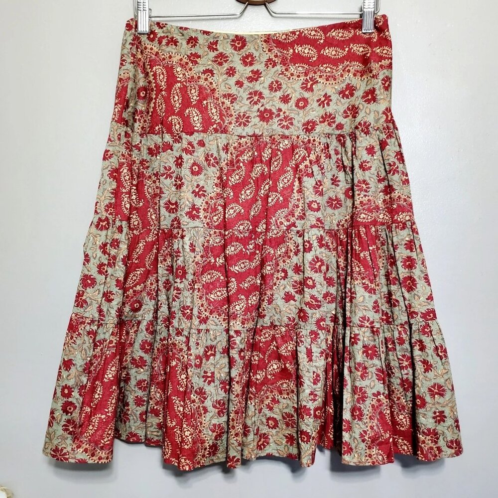 Chaps Floral Skirt Womens Size Small Midi Tiered Floral Lined Boho Western